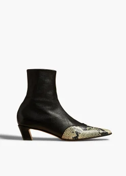 Nevada Stretch Low Boot in Black with Natural Python-Embossed Leather