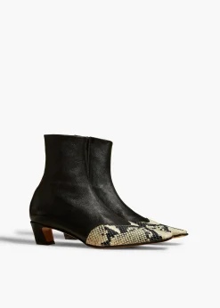 Nevada Stretch Low Boot in Black with Natural Python-Embossed Leather