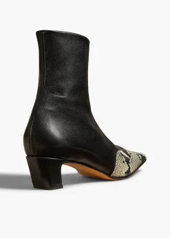 Nevada Stretch Low Boot in Black with Natural Python-Embossed Leather