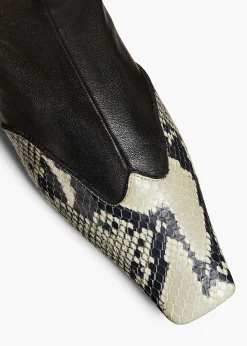 Nevada Stretch Low Boot in Black with Natural Python-Embossed Leather