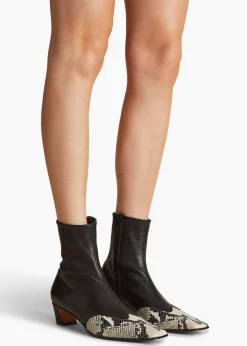 Nevada Stretch Low Boot in Black with Natural Python-Embossed Leather