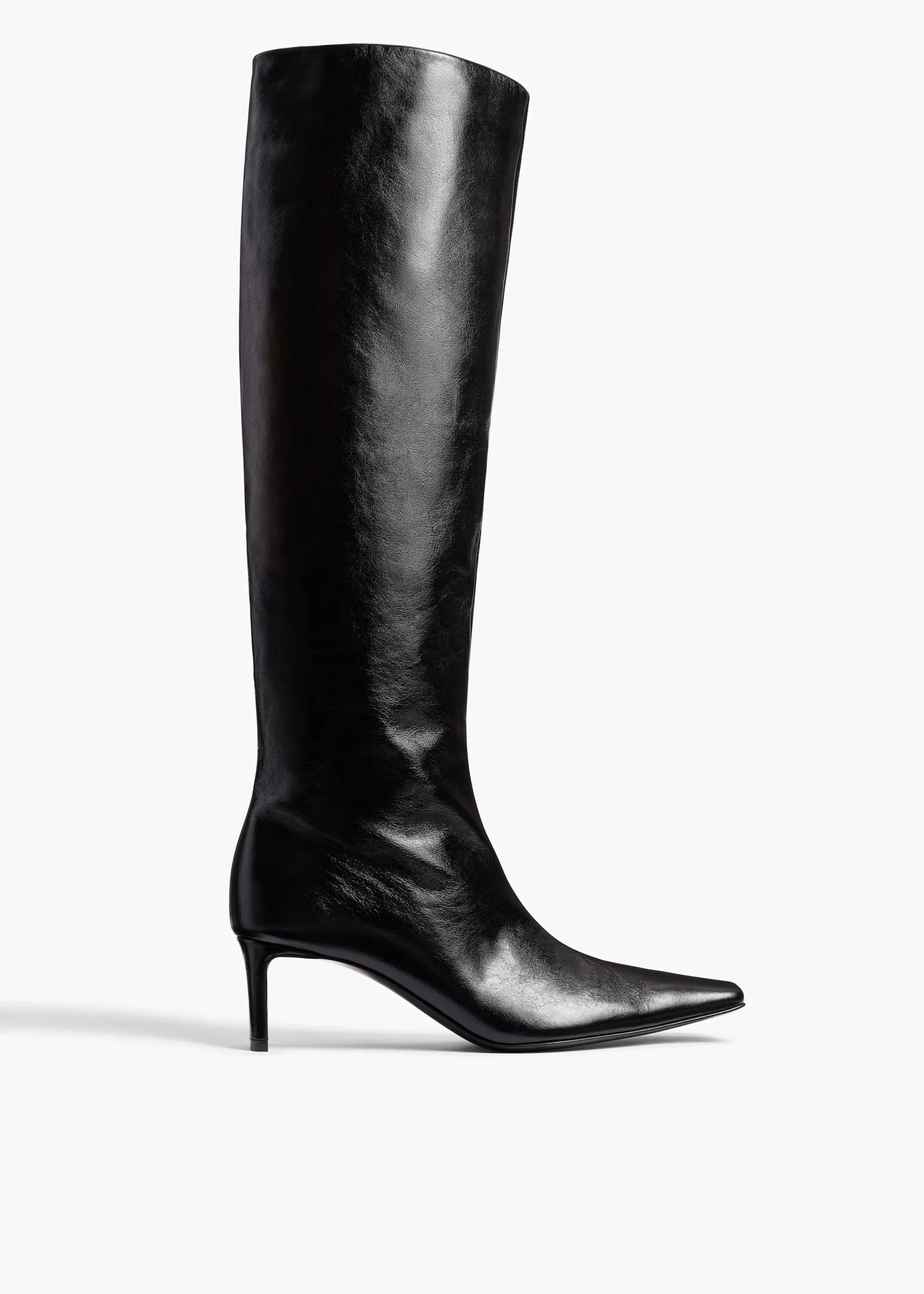 Ona Knee-High Boot in Black Glazed Leather