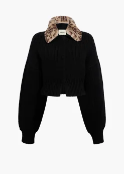 Pomero Jacket in Black with Rabbit Fur Collar