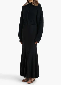 Pomero Jacket in Black with Rabbit Fur Collar