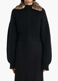 Pomero Jacket in Black with Rabbit Fur Collar
