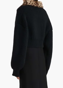 Pomero Jacket in Black with Rabbit Fur Collar