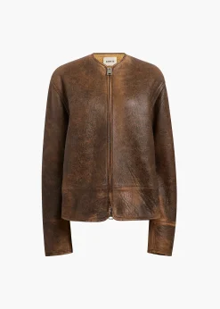 Ruban Jacket in Dark Brown Distressed Leather