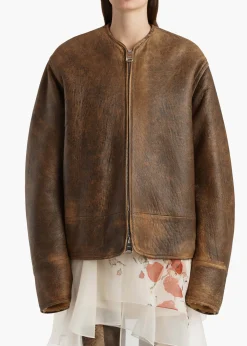Ruban Jacket in Dark Brown Distressed Leather
