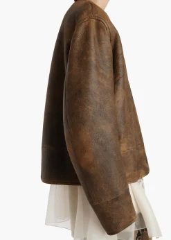 Ruban Jacket in Dark Brown Distressed Leather