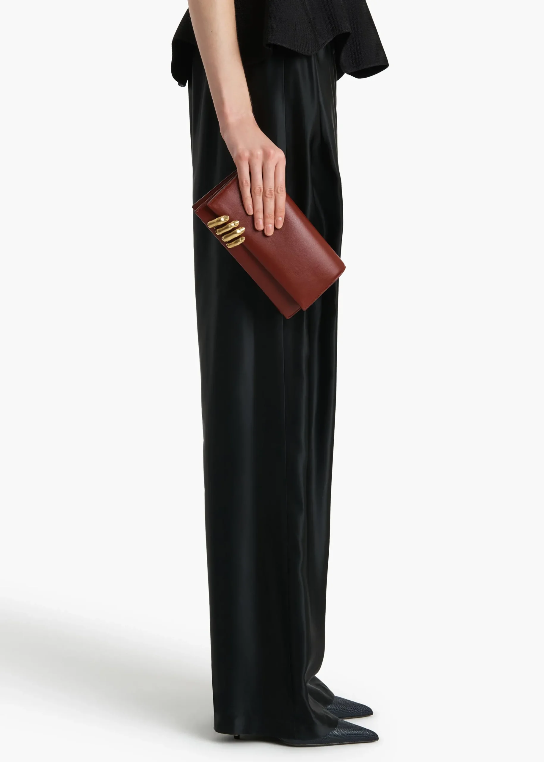 Sculpted Hand Clutch in Oxblood Leather