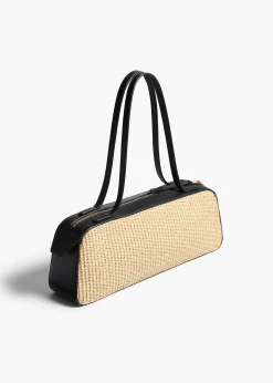 Simona Shoulder Bag in Natural Raffia with Black Leather