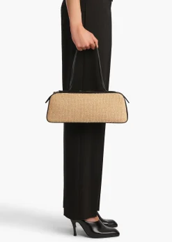 Simona Shoulder Bag in Natural Raffia with Black Leather