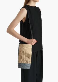 Small Billie Bucket Bag in Natural and Lead Raffia