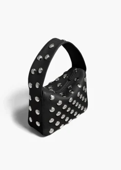 Small Elena Bag in Black Pebbled Leather with Studs