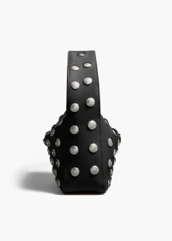 Small Elena Bag in Black Pebbled Leather with Studs