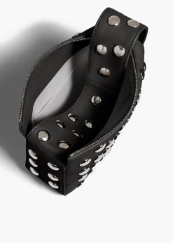Small Elena Bag in Black Pebbled Leather with Studs