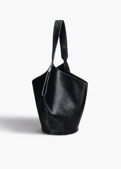 Small Lotus Tote in Black Haircalf