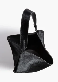 Small Lotus Tote in Black Haircalf