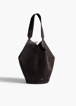 Small Lotus Tote in Dark Brown Suede