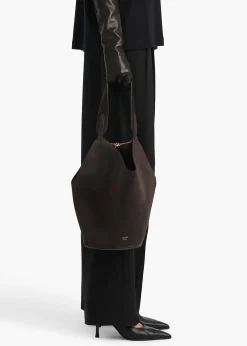 Small Lotus Tote in Dark Brown Suede