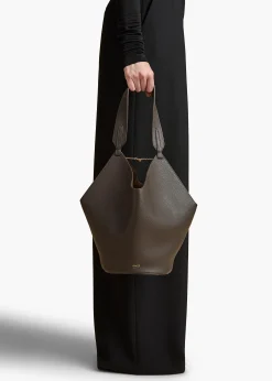 Small Lotus Tote in Dark Brown Pebbled Leather