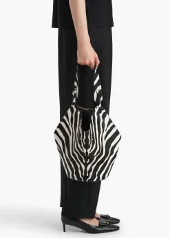 Small Lotus Tote in Zebra Print Haircalf and Black Suede