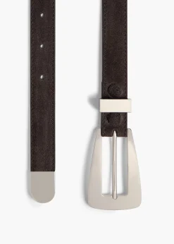 Small Lucca Belt in Dark Brown Suede with Silver