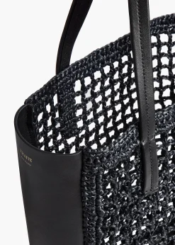 Small Zoe Tote in Black Raffia with Black Leather