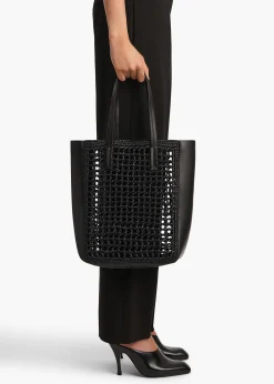 Small Zoe Tote in Black Raffia with Black Leather