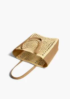 Small Zoe Tote in Natural Raffia with Mud Suede