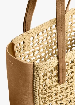 Small Zoe Tote in Natural Raffia with Mud Suede