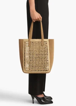 Small Zoe Tote in Natural Raffia with Mud Suede