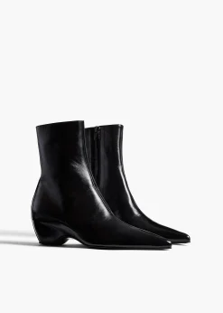 Sybil Ankle Boot in Black Glazed Leather