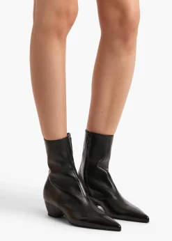 Sybil Ankle Boot in Black Glazed Leather