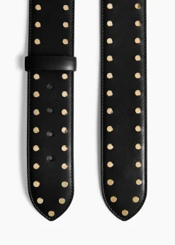 Theo Waist Belt in Black Leather with Gold Studs