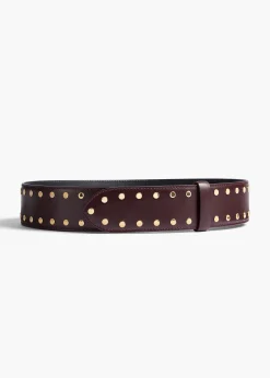 Theo Waist Belt in Bordeaux Leather with Gold Studs