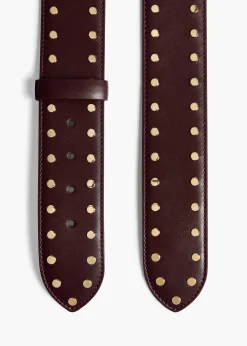 Theo Waist Belt in Bordeaux Leather with Gold Studs